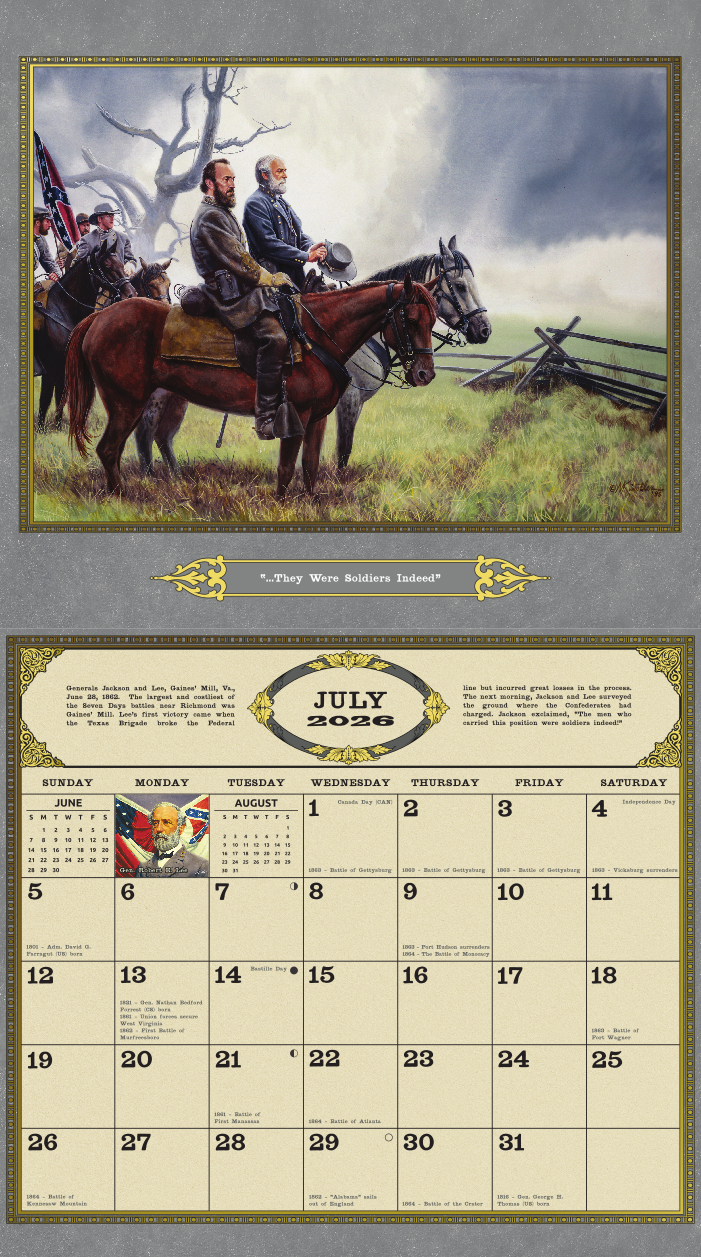 2026 Commanders in Gray Civil War calendar Lee Stonewall Jackson Gettysburg