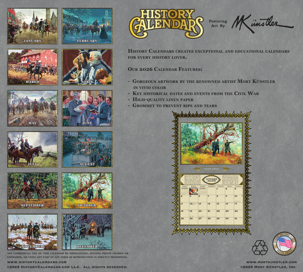 2026 Commanders in Gray Civil War Calendar Lee Stonewall Jackson Robert E Lee Back Cover