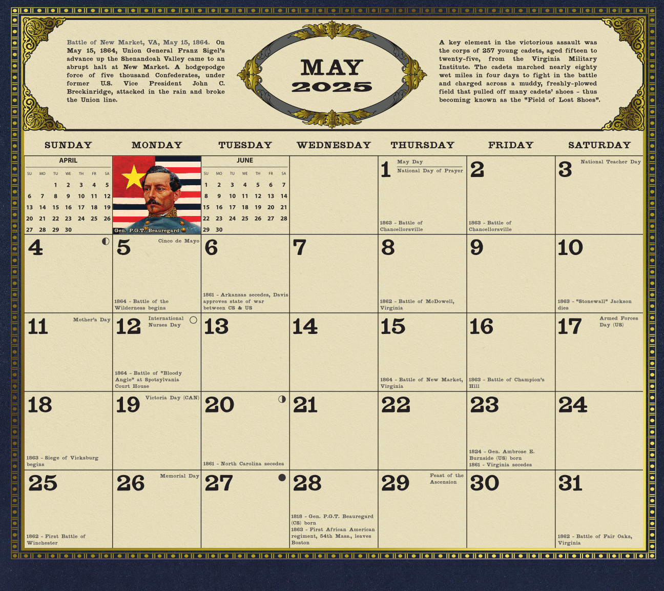 2025 Civil War Calendar History Calendars Beauregard page